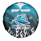 Personalized Cronulla-Sutherland Sharks Spare Tire Cover Y2K Grunge Aesthetic With Cyber Flames and Starburst Graphics
