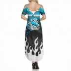 Personalized Cronulla-Sutherland Sharks Summer Maxi Dress Y2K Grunge Aesthetic With Cyber Flames and Starburst Graphics