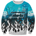 Personalized Cronulla-Sutherland Sharks Sweatshirt Y2K Grunge Aesthetic With Cyber Flames and Starburst Graphics