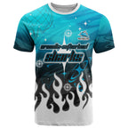 Personalized Cronulla-Sutherland Sharks T Shirt Y2K Grunge Aesthetic With Cyber Flames and Starburst Graphics