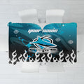 Personalized Cronulla-Sutherland Sharks Tablecloth Y2K Grunge Aesthetic With Cyber Flames and Starburst Graphics