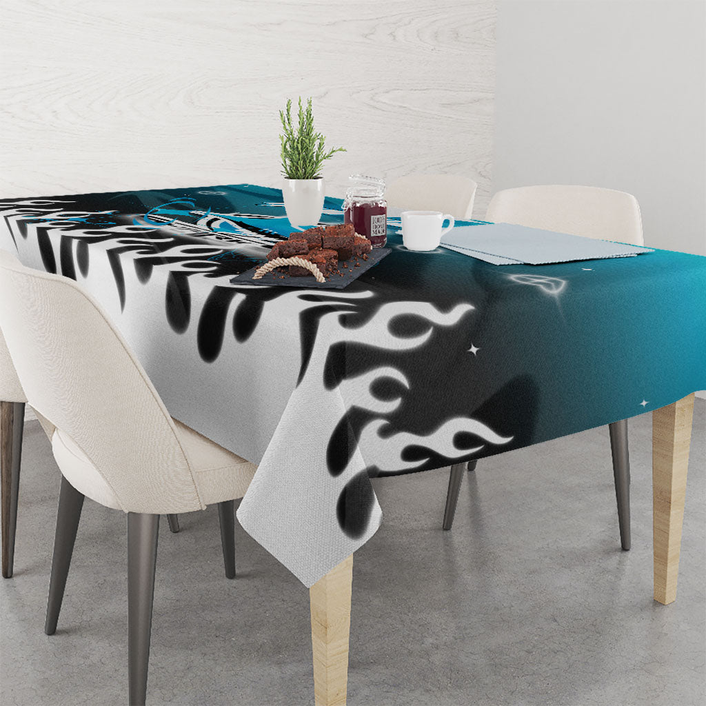 Personalized Cronulla-Sutherland Sharks Tablecloth Y2K Grunge Aesthetic With Cyber Flames and Starburst Graphics