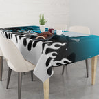 Personalized Cronulla-Sutherland Sharks Tablecloth Y2K Grunge Aesthetic With Cyber Flames and Starburst Graphics