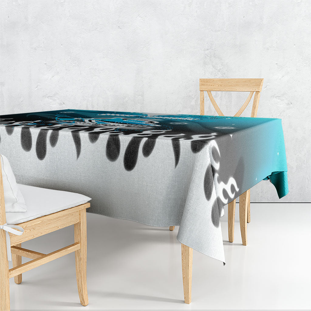 Personalized Cronulla-Sutherland Sharks Tablecloth Y2K Grunge Aesthetic With Cyber Flames and Starburst Graphics