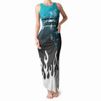 Personalized Cronulla-Sutherland Sharks Tank Maxi Dress Y2K Grunge Aesthetic With Cyber Flames and Starburst Graphics