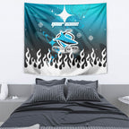 Personalized Cronulla-Sutherland Sharks Tapestry Y2K Grunge Aesthetic With Cyber Flames and Starburst Graphics