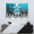 Personalized Cronulla-Sutherland Sharks Tapestry Y2K Grunge Aesthetic With Cyber Flames and Starburst Graphics