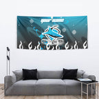 Personalized Cronulla-Sutherland Sharks Tapestry Y2K Grunge Aesthetic With Cyber Flames and Starburst Graphics