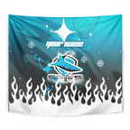 Personalized Cronulla-Sutherland Sharks Tapestry Y2K Grunge Aesthetic With Cyber Flames and Starburst Graphics