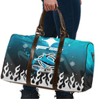 Personalized Cronulla-Sutherland Sharks Travel Bag Y2K Grunge Aesthetic With Cyber Flames and Starburst Graphics