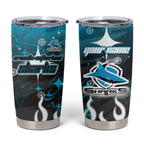 Personalized Cronulla-Sutherland Sharks Tumbler Cup Y2K Grunge Aesthetic With Cyber Flames and Starburst Graphics