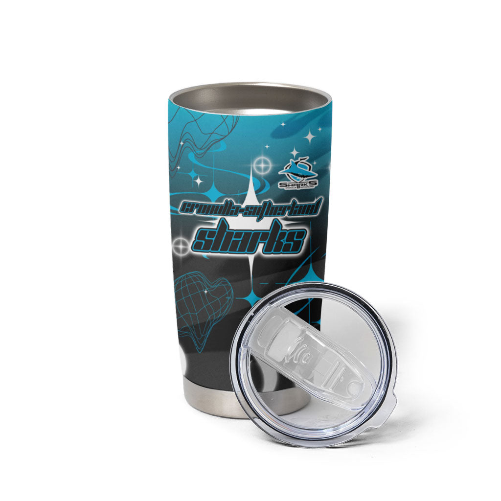 Personalized Cronulla-Sutherland Sharks Tumbler Cup Y2K Grunge Aesthetic With Cyber Flames and Starburst Graphics