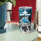 Personalized Cronulla-Sutherland Sharks Tumbler Cup Y2K Grunge Aesthetic With Cyber Flames and Starburst Graphics