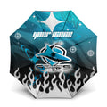 Personalized Cronulla-Sutherland Sharks Umbrella Y2K Grunge Aesthetic With Cyber Flames and Starburst Graphics