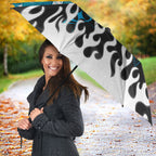 Personalized Cronulla-Sutherland Sharks Umbrella Y2K Grunge Aesthetic With Cyber Flames and Starburst Graphics