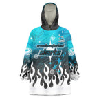 Personalized Cronulla-Sutherland Sharks Wearable Blanket Hoodie Y2K Grunge Aesthetic With Cyber Flames and Starburst Graphics