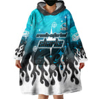 Personalized Cronulla-Sutherland Sharks Wearable Blanket Hoodie Y2K Grunge Aesthetic With Cyber Flames and Starburst Graphics