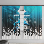 Personalized Cronulla-Sutherland Sharks Window Curtain Y2K Grunge Aesthetic With Cyber Flames and Starburst Graphics