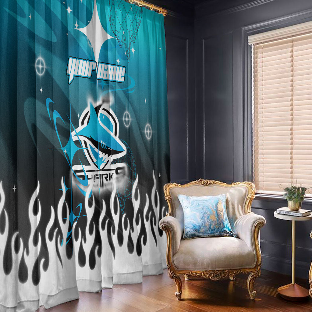 Personalized Cronulla-Sutherland Sharks Window Curtain Y2K Grunge Aesthetic With Cyber Flames and Starburst Graphics