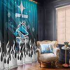 Personalized Cronulla-Sutherland Sharks Window Curtain Y2K Grunge Aesthetic With Cyber Flames and Starburst Graphics