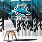 Personalized Cronulla-Sutherland Sharks Window Curtain Y2K Grunge Aesthetic With Cyber Flames and Starburst Graphics