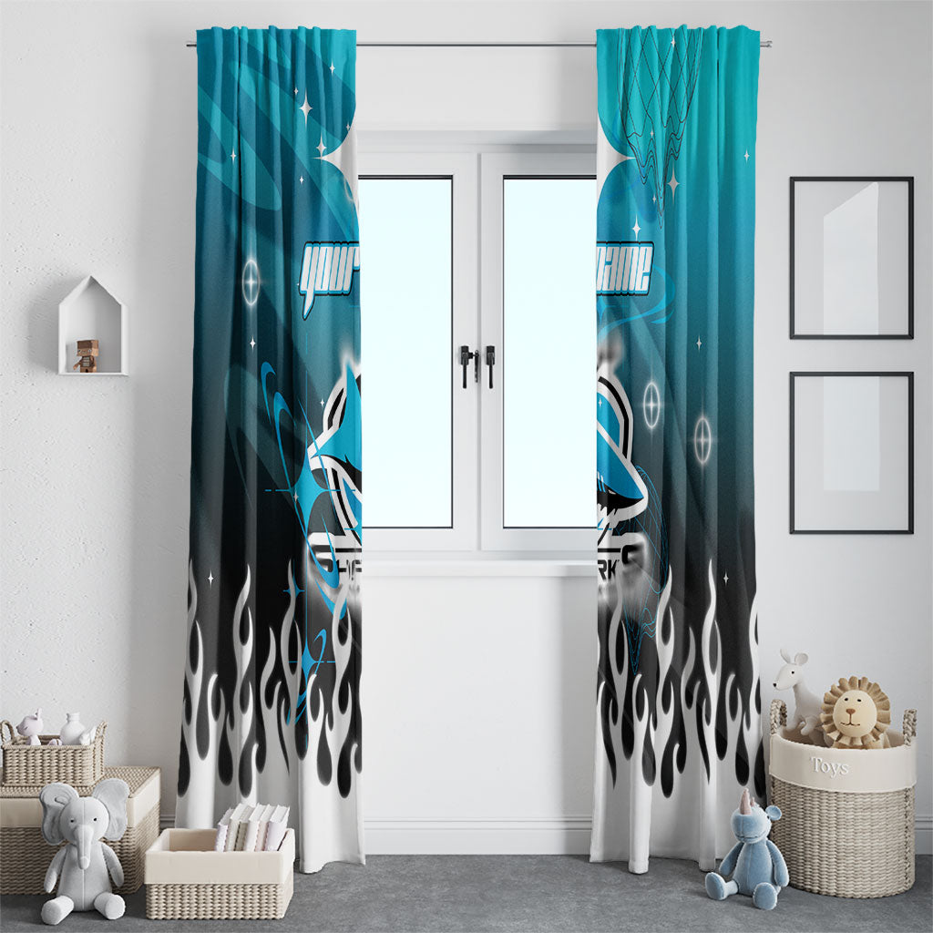 Personalized Cronulla-Sutherland Sharks Window Curtain Y2K Grunge Aesthetic With Cyber Flames and Starburst Graphics