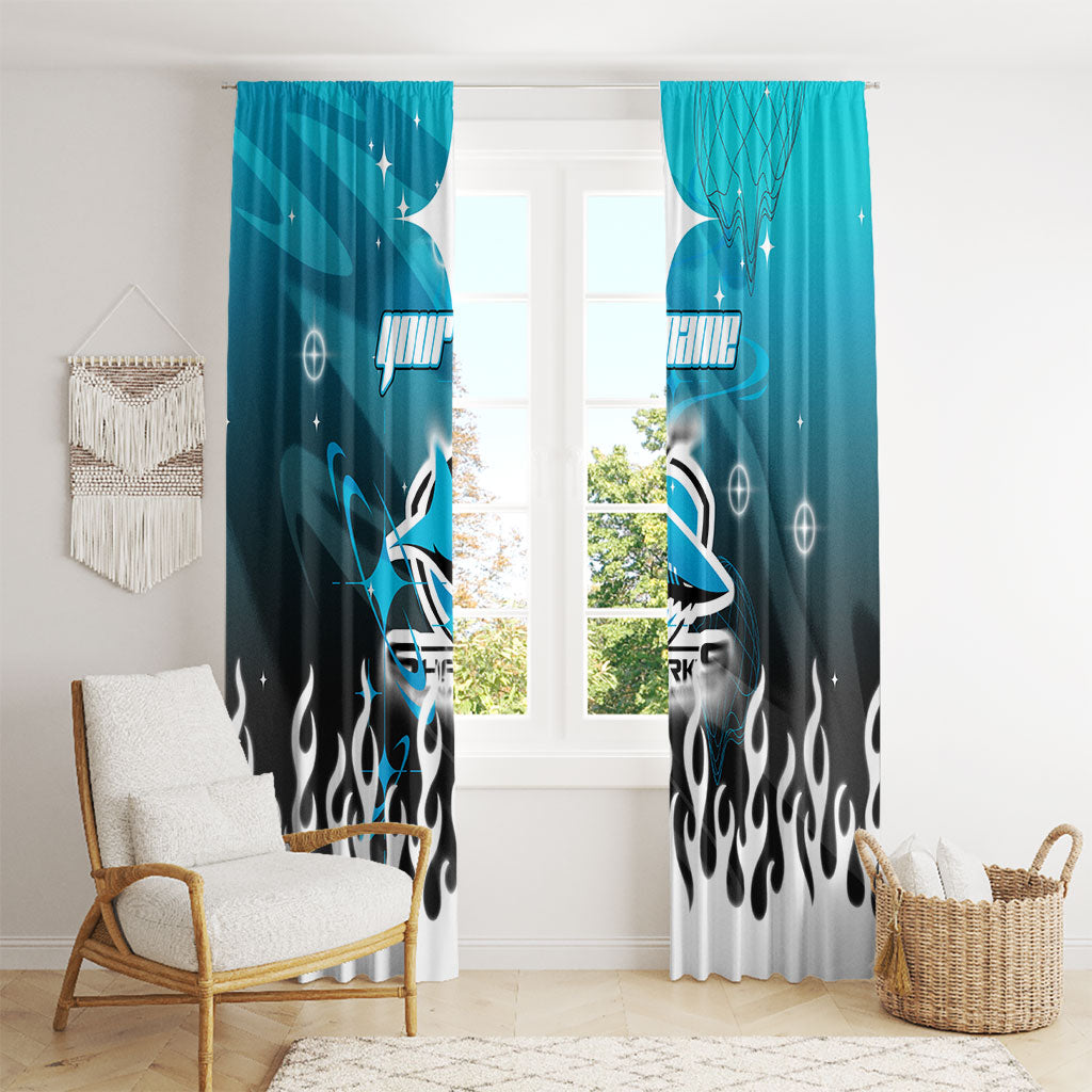 Personalized Cronulla-Sutherland Sharks Window Curtain Y2K Grunge Aesthetic With Cyber Flames and Starburst Graphics