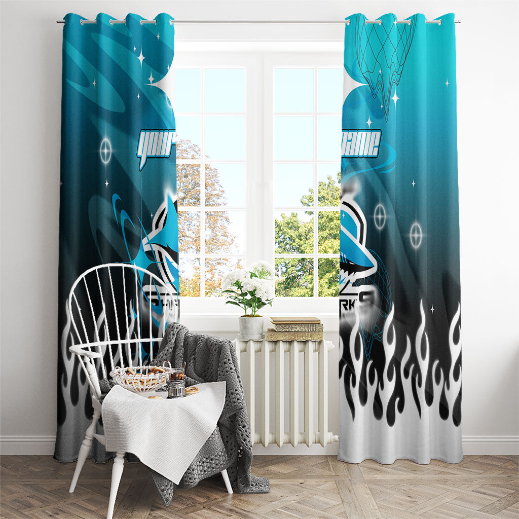 Personalized Cronulla-Sutherland Sharks Window Curtain Y2K Grunge Aesthetic With Cyber Flames and Starburst Graphics