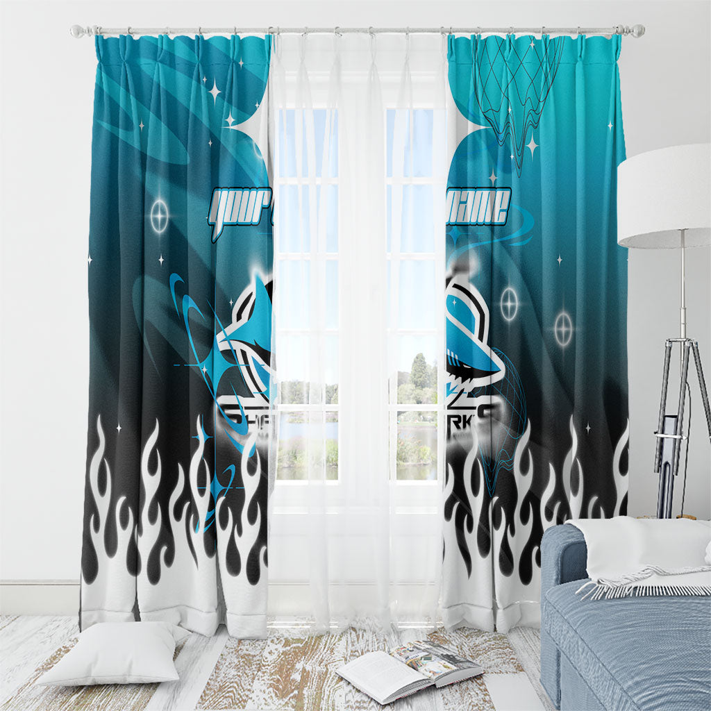 Personalized Cronulla-Sutherland Sharks Window Curtain Y2K Grunge Aesthetic With Cyber Flames and Starburst Graphics