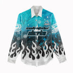 Personalized Cronulla-Sutherland Sharks Women Casual Shirt Y2K Grunge Aesthetic With Cyber Flames and Starburst Graphics
