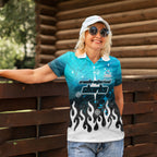 Personalized Cronulla-Sutherland Sharks Women Polo Shirt Y2K Grunge Aesthetic With Cyber Flames and Starburst Graphics