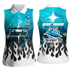 Personalized Cronulla-Sutherland Sharks Women Sleeveless Polo Shirt Y2K Grunge Aesthetic With Cyber Flames and Starburst Graphics