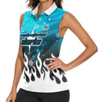 Personalized Cronulla-Sutherland Sharks Women Sleeveless Polo Shirt Y2K Grunge Aesthetic With Cyber Flames and Starburst Graphics