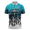 Personalized Cronulla-Sutherland Sharks Zipper Polo Shirt Y2K Grunge Aesthetic With Cyber Flames and Starburst Graphics