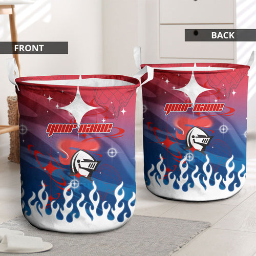 Personalized Newcastle Knights Laundry Basket Y2K Grunge Aesthetic With Cyber Flames and Starburst Graphics