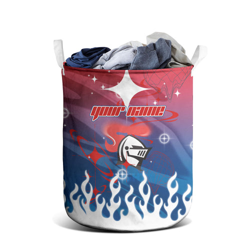 Personalized Newcastle Knights Laundry Basket Y2K Grunge Aesthetic With Cyber Flames and Starburst Graphics