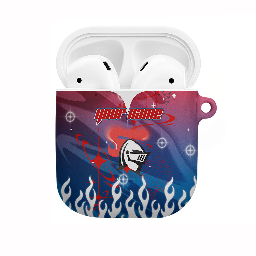 Personalized Newcastle Knights AirPods Case Y2K Grunge Aesthetic With Cyber Flames and Starburst Graphics