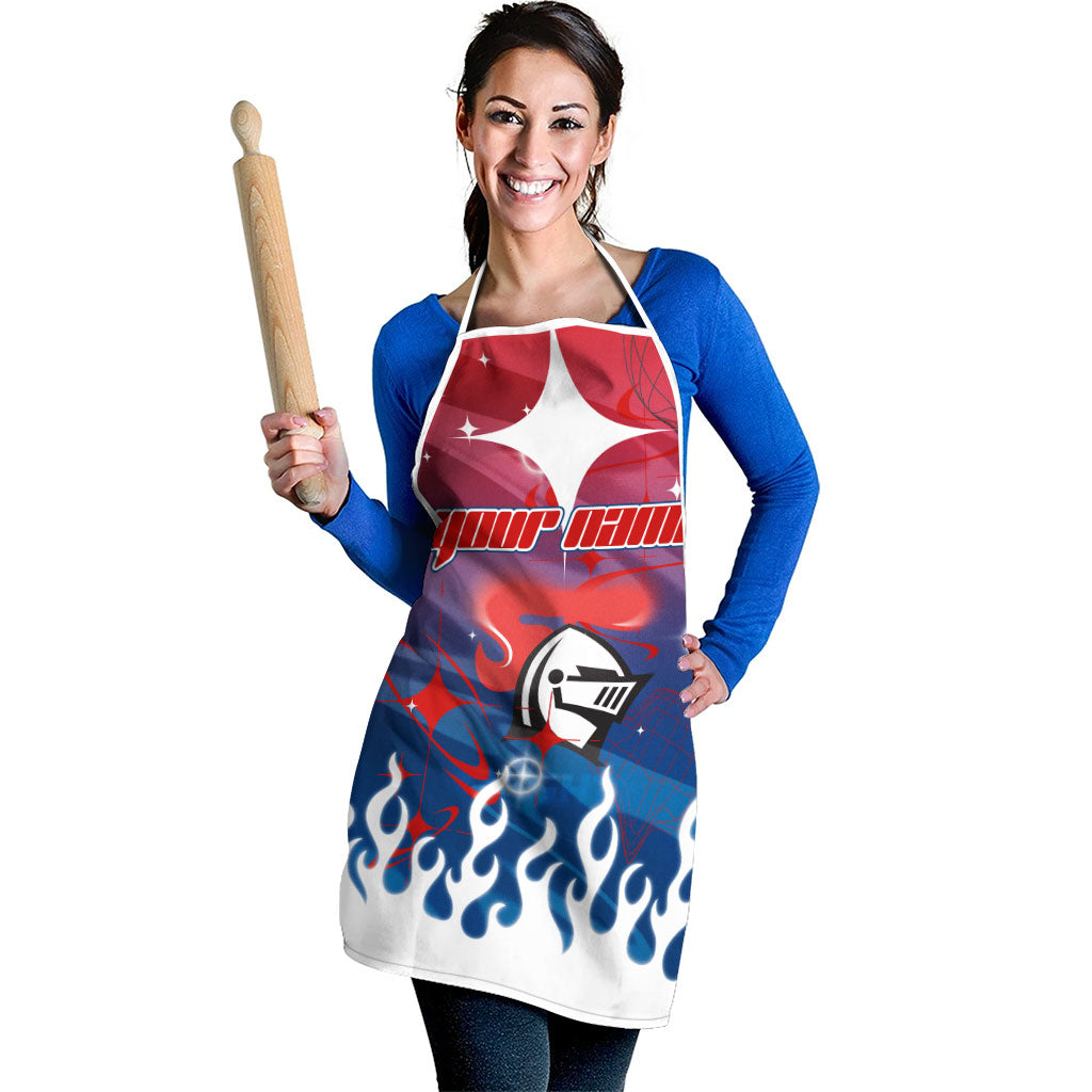 Personalized Newcastle Knights Apron Y2K Grunge Aesthetic With Cyber Flames and Starburst Graphics