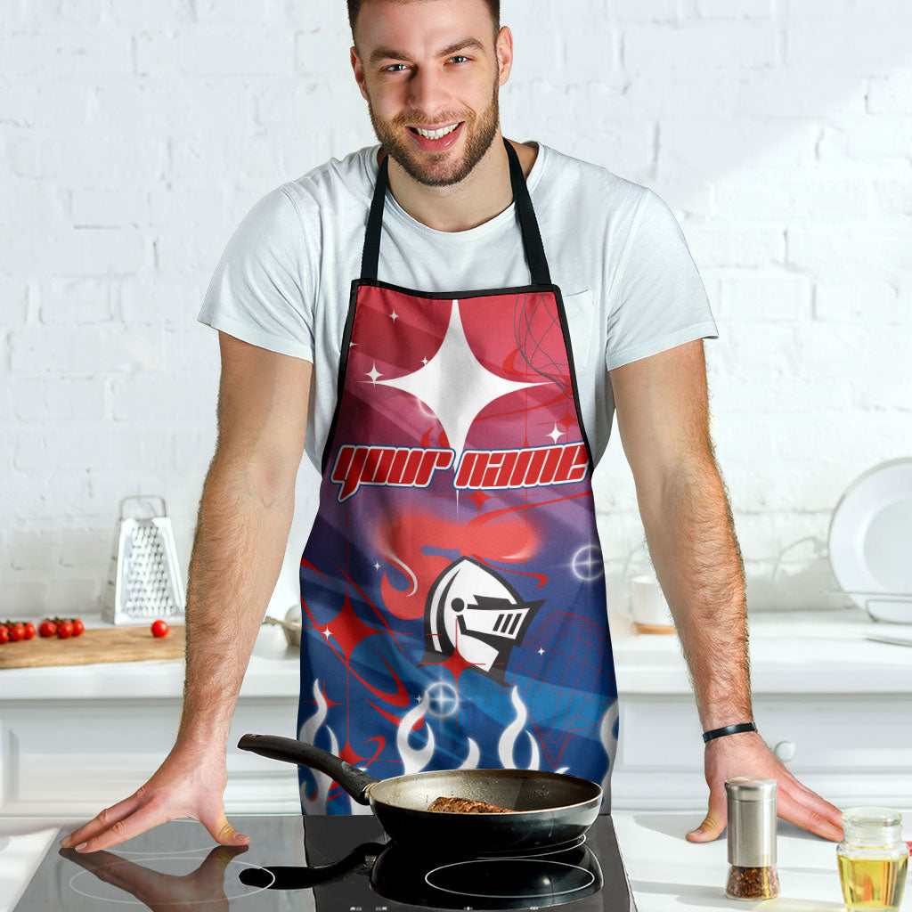 Personalized Newcastle Knights Apron Y2K Grunge Aesthetic With Cyber Flames and Starburst Graphics