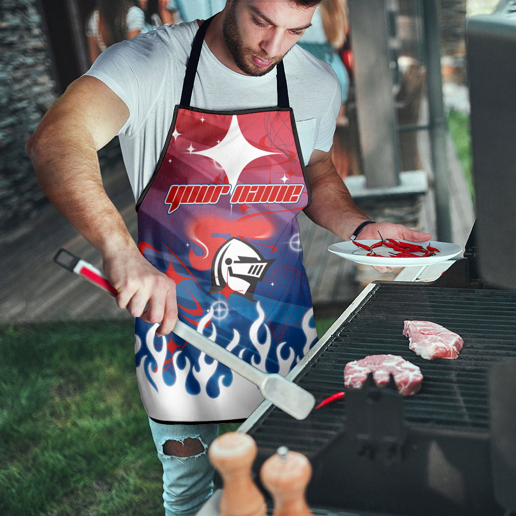 Personalized Newcastle Knights Apron Y2K Grunge Aesthetic With Cyber Flames and Starburst Graphics