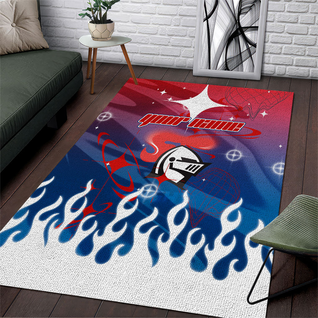 Personalized Newcastle Knights Area Rug Y2K Grunge Aesthetic With Cyber Flames and Starburst Graphics