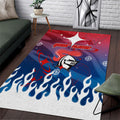 Personalized Newcastle Knights Area Rug Y2K Grunge Aesthetic With Cyber Flames and Starburst Graphics