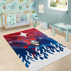 Personalized Newcastle Knights Area Rug Y2K Grunge Aesthetic With Cyber Flames and Starburst Graphics
