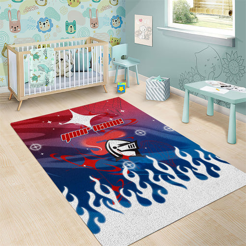 Personalized Newcastle Knights Area Rug Y2K Grunge Aesthetic With Cyber Flames and Starburst Graphics