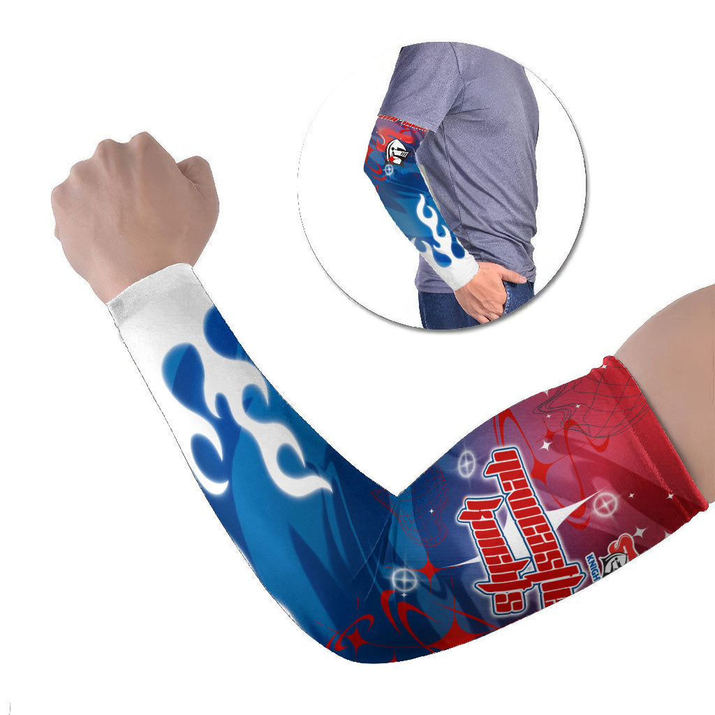 Personalized Newcastle Knights Arm Sleeves Y2K Grunge Aesthetic With Cyber Flames and Starburst Graphics