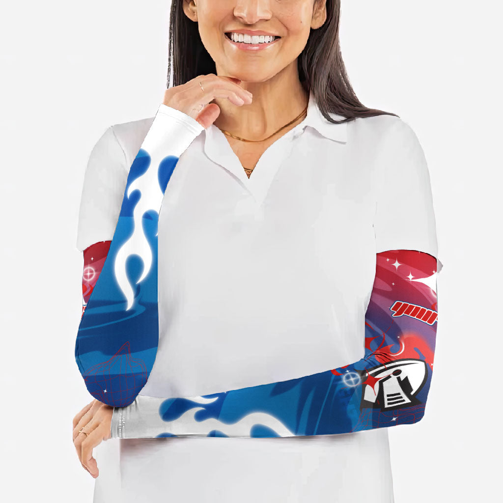 Personalized Newcastle Knights Arm Sleeves Y2K Grunge Aesthetic With Cyber Flames and Starburst Graphics