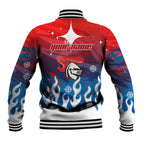 Personalized Newcastle Knights Baseball Jacket Y2K Grunge Aesthetic With Cyber Flames and Starburst Graphics