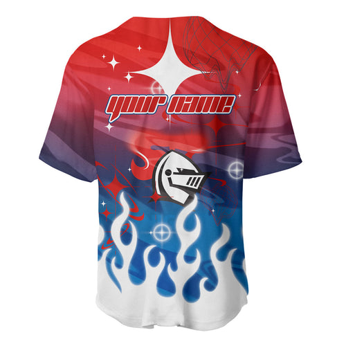 Personalized Newcastle Knights Baseball Jersey Y2K Grunge Aesthetic With Cyber Flames and Starburst Graphics