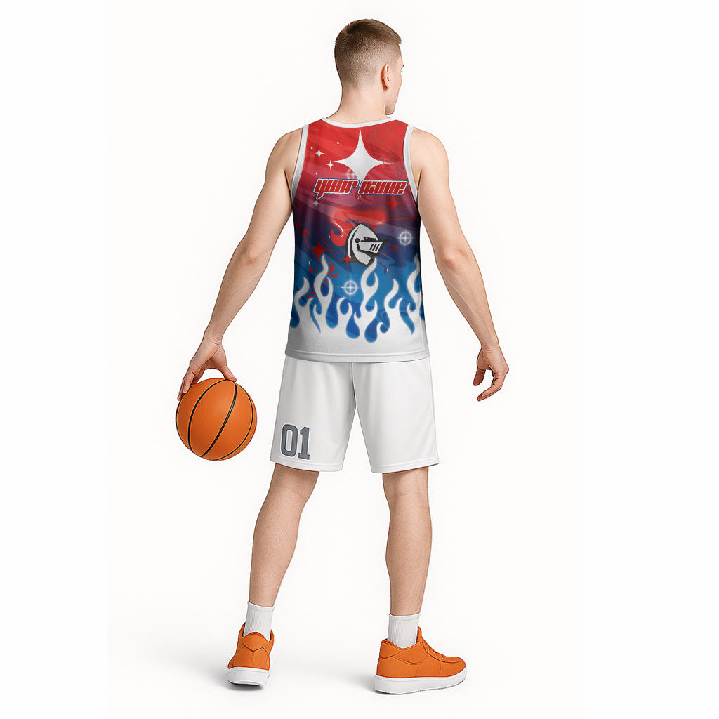 Personalized Newcastle Knights Basketball Jersey Y2K Grunge Aesthetic With Cyber Flames and Starburst Graphics