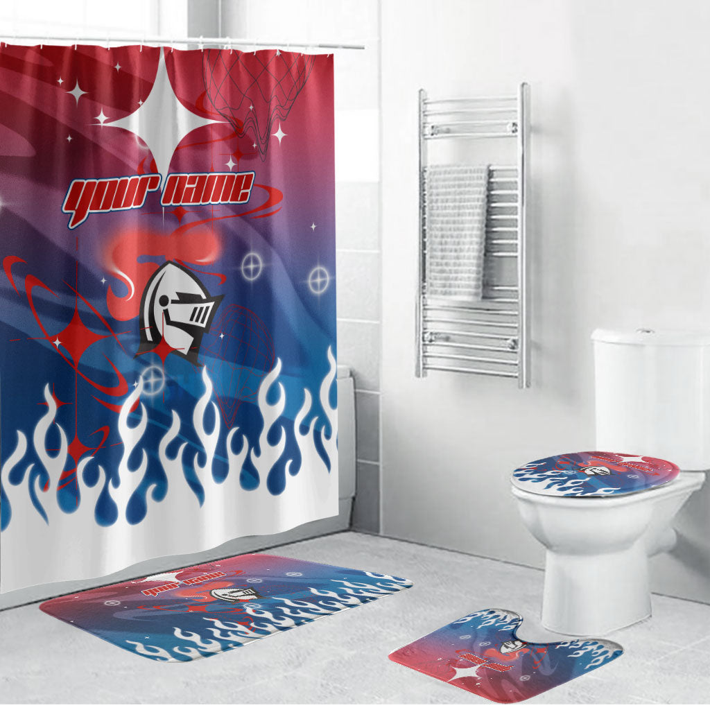 Personalized Newcastle Knights Bathroom Set Y2K Grunge Aesthetic With Cyber Flames and Starburst Graphics